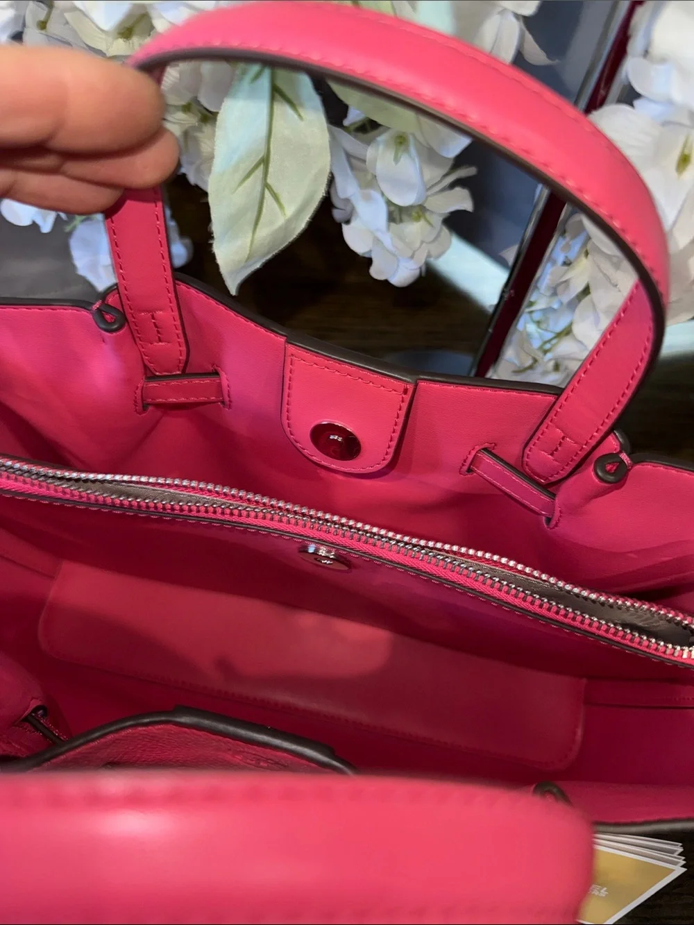 Michael Kors Hot Pink MK Embossed Leather Satchel with Strap